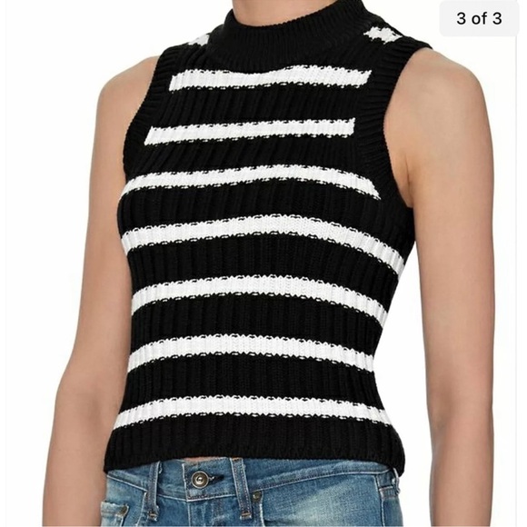 intermex Sweaters - Black and White Striped Sleeveless Sweater